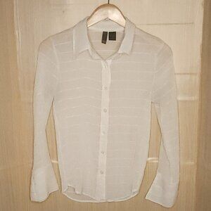 Serenade Womens White Pleated Sheer Button Front Blouse Small